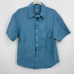 Alex Crane Shirt men's L 100% Linen Ola Button Up blue